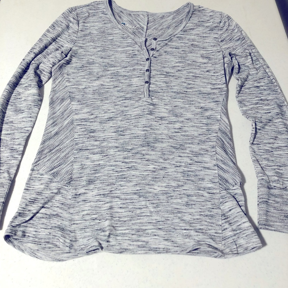 KUHL Svenna Long Sleeve Henley Shirt Womens Small heather grey waffle